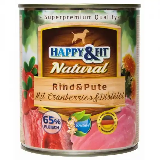 Kiárusítás Happy&Fit Natural Rind&Pute mit Cranberries&Distelöl 800g
