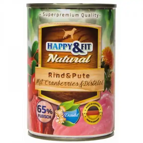 Happy&Fit Natural Rind&Pute mit Cranberries&Distelöl 400g Kihagyhatatlan ajánlat