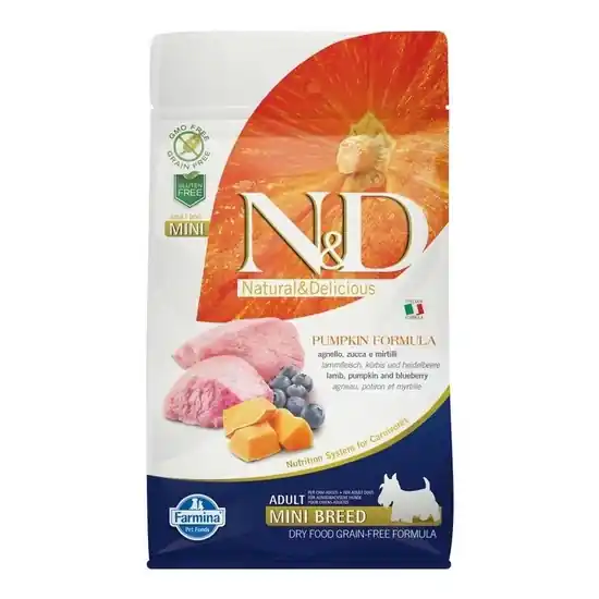 Olcsó N&D Dog Grain Free bárány&áfonya sütőtökkel adult mini 800g