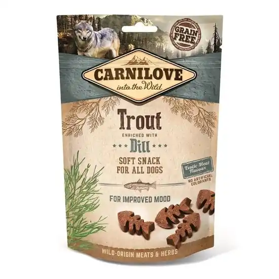 Biztonságos fizetés Carnilove Dog Semi Moist Snack pisztráng kaporral 200g