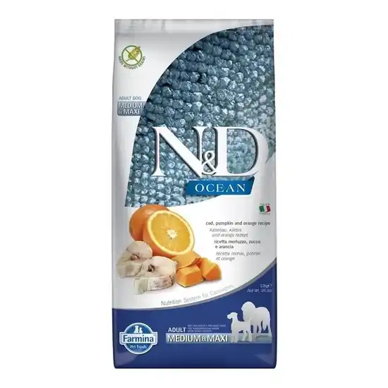 N&D Dog Ocean tőkehal, sütőtök&narancs adult medium/maxi 12kg Outlet
