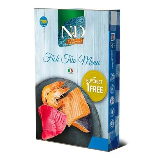 Kiárusítás N&D Cat konzerv Fish Trio Menu 6x70g