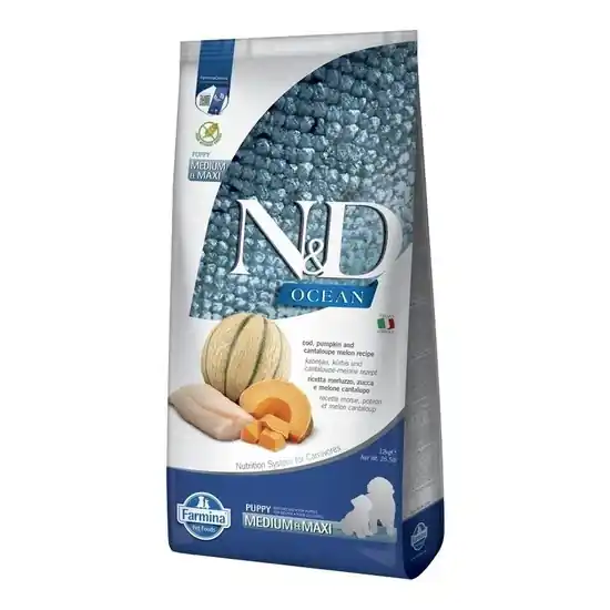 N&D Ocean Dog tőkehal,sütőtök&sárgadinnye Puppy medium/maxi 12kg Olcsóbb