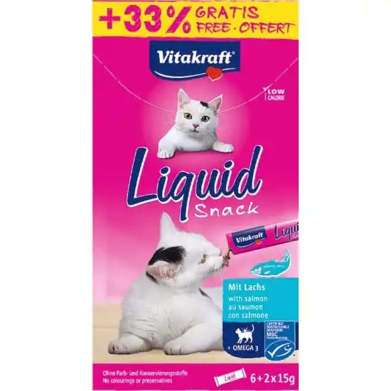 Vitakraft Macska Folyékony Jutalomfalat Omega-3 & Lazaccal 6x15g + 33% ajándék Ne maradj le