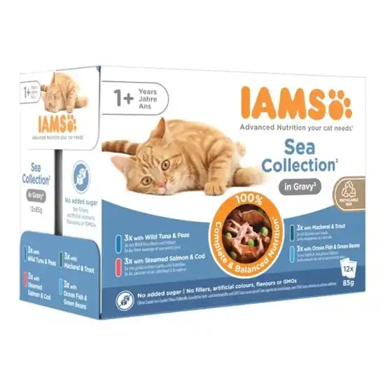 Iams Cat Delights alutasak Sea in gravy Multipack, többféle halas íz, ízletes szószban 12x85g Ne maradj le