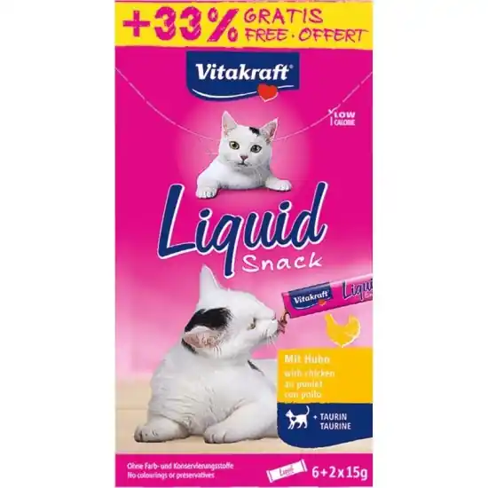 Biztonságos vásárlás Vitakraft Macska Folyékony Jutalomfalat Taurinnal & Csirkehússal 6x15g + 33% ajándék