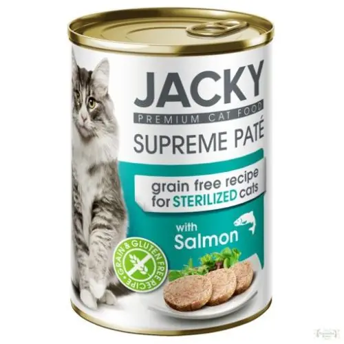 Jacky steril macska konzerv pástétom lazac 400g Biztonságos vásárlás