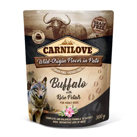 Árcsökkenés Carnilove Dog Adult tasakos Paté – bivaly rózsaszirommal 300 g