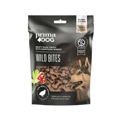 Biztonságos fizetés PrimaDog kutya jutalomfalat fürj galagonya 150g