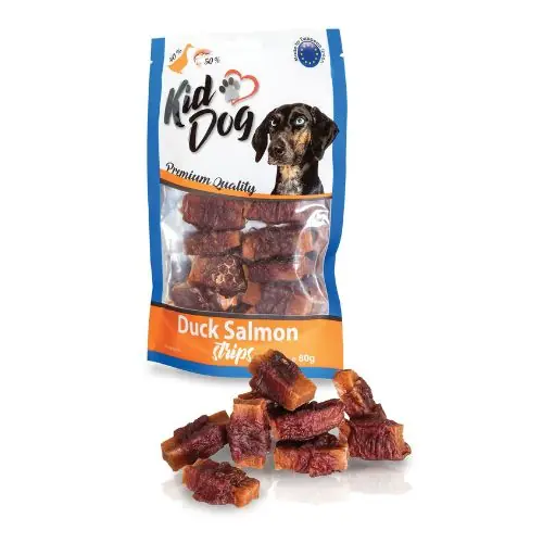Azonnal elérhető KidDog Duck Salmon Strips Jutalomfalat 80g