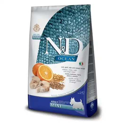 Népszerű N&D Ocean Dog Tőkehal, tönköly, zab&narancs adult mini