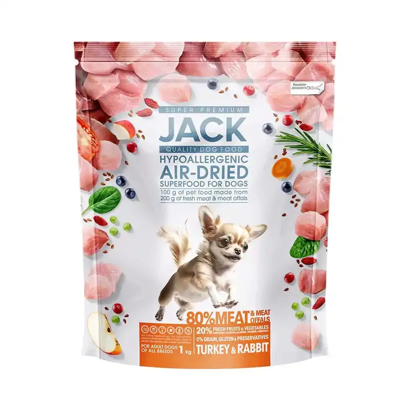 JACK Air-Dried hipoallergén száraz kutyaeledel pulyka&nyúl 1kg Akció