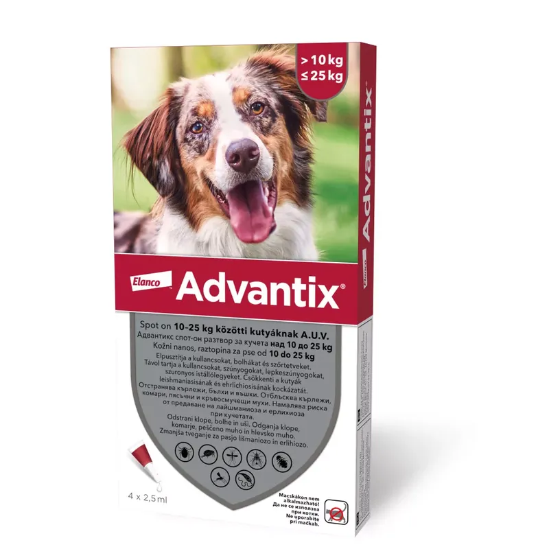 Akciós ár Advantix spot-on kutyáknak 10-25kg 4x2,5ml