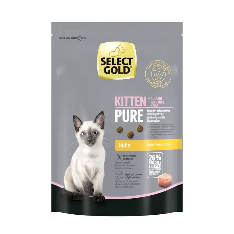 Különleges ajánlat Select Gold Pure száraz macskaeledel kitten csirke 300g