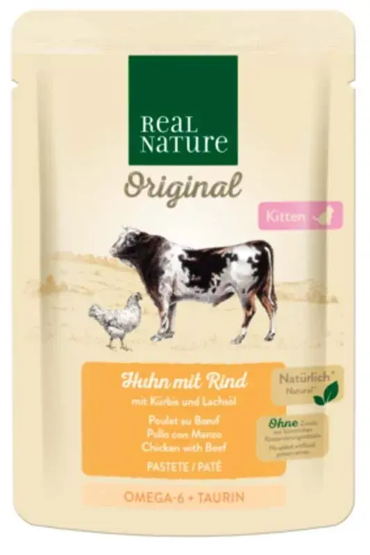 Különleges ajánlat Real Nature Original macska tasak kitten marha pástétom 12x85g