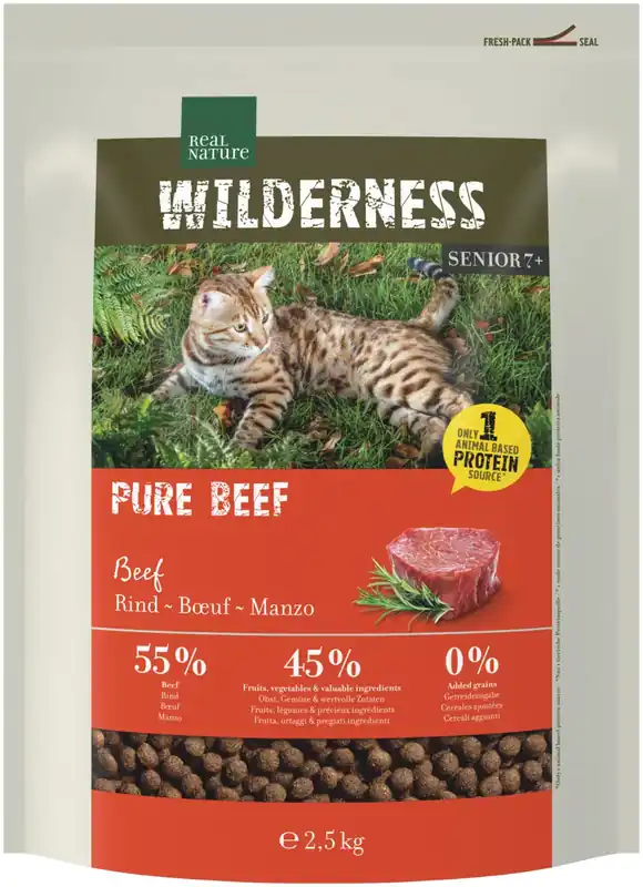 Real Nature Wilderness Pure Beef száraz macskaeledel senior marha 2,5kg Legkelendőbb