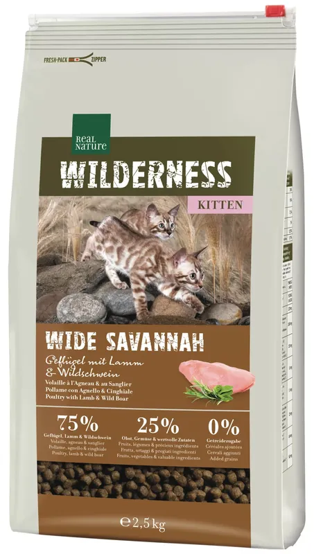 Akció Real Nature Wilderness száraz macskaeledel kitten szárnyas&bárány 2,5kg