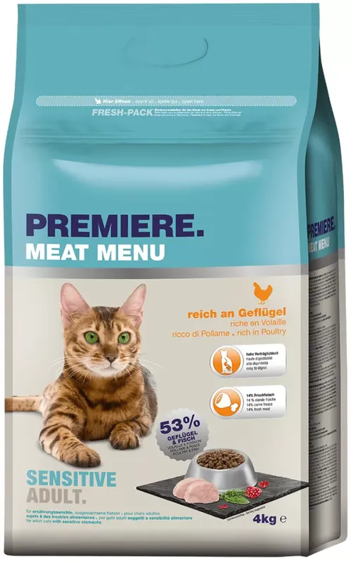 Premiere Meat Menu Sensitive száraz macskaeledel szárnyas 4kg Akció