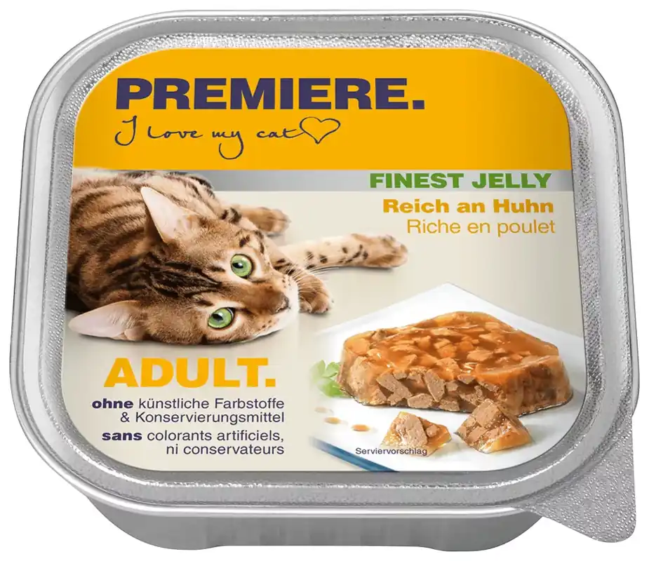 Végkiárusítás Premiere Finest Jelly macska tálka adult csirke 16x100g