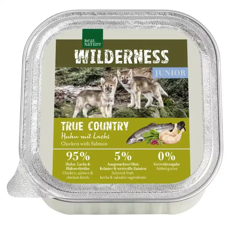 Árengedmény Real Nature Wilderness kutya tálka junior csirke&lazac 16x100g