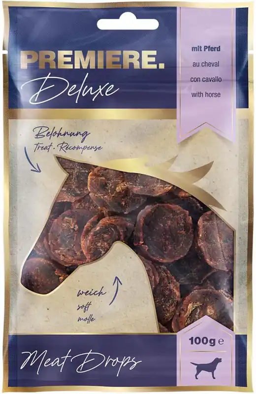 Azonnali szállítás Premiere Deluxe meat drops kutya jutalomfalat lóhús 100g