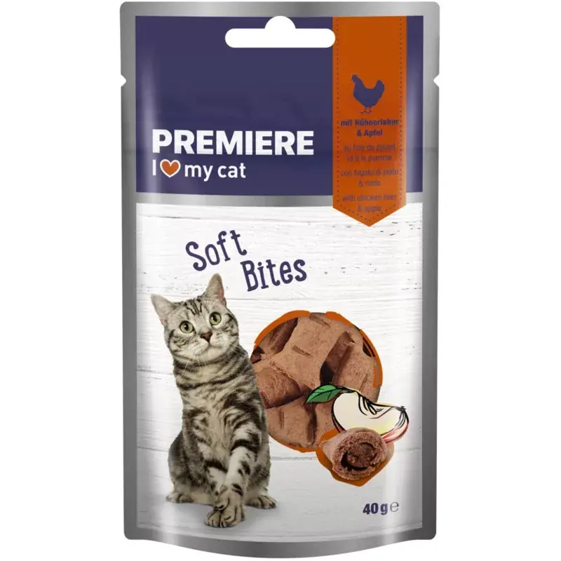 Akciós ár Premiere Soft Bites macska jutalomfalat csirkemáj&alma 40g