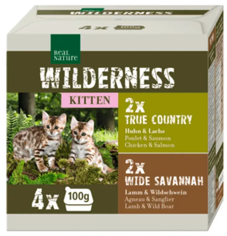 Végkiárusítás Real Nature Wilderness macska tálka MP kitten vegyes 4x100g