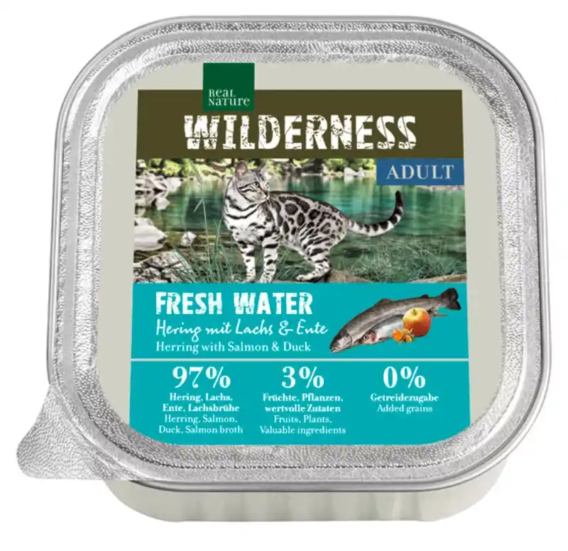Alacsony ár Real Nature Wilderness macska tálka adult Fresh Water hering&lazac 16x100g