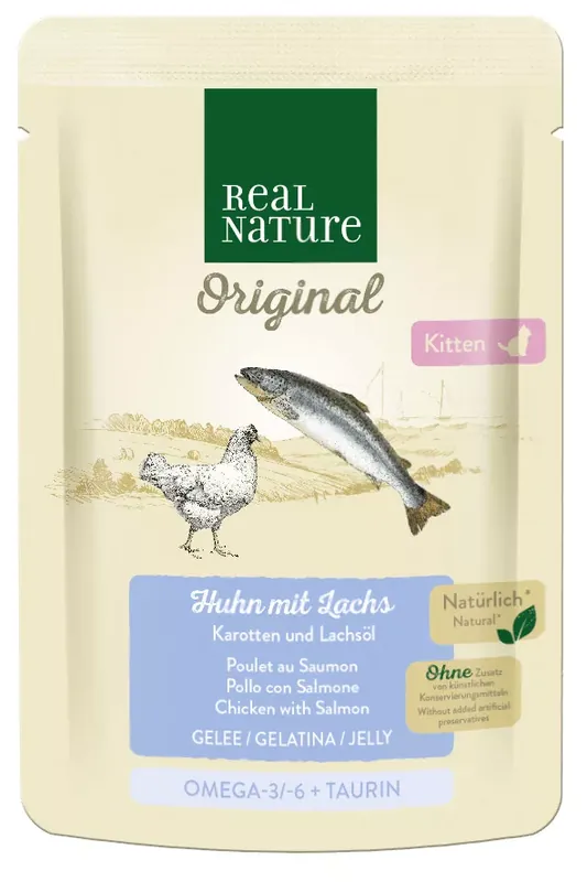 Real Nature Original macska tasak kitten csirke&lazac 12x85g Gyors szállítás