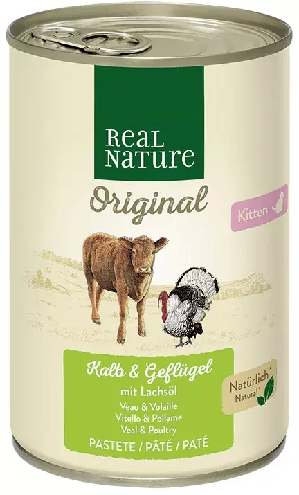 Biztonságos fizetés Real Nature Original macska konzerv kitten borjú&pulyka 6x400g