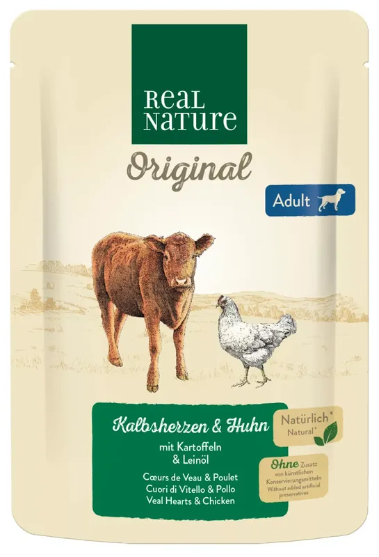 Vedd meg online Real Nature Original kutya tasak adult borjúszív&csirke 6x300g