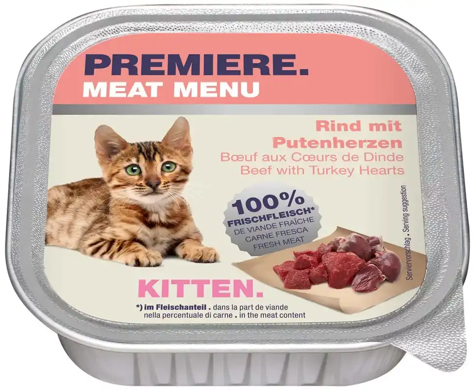 Olcsóbb Premiere Meat Menu macska tálka kitten marha&pulyka 16x100g