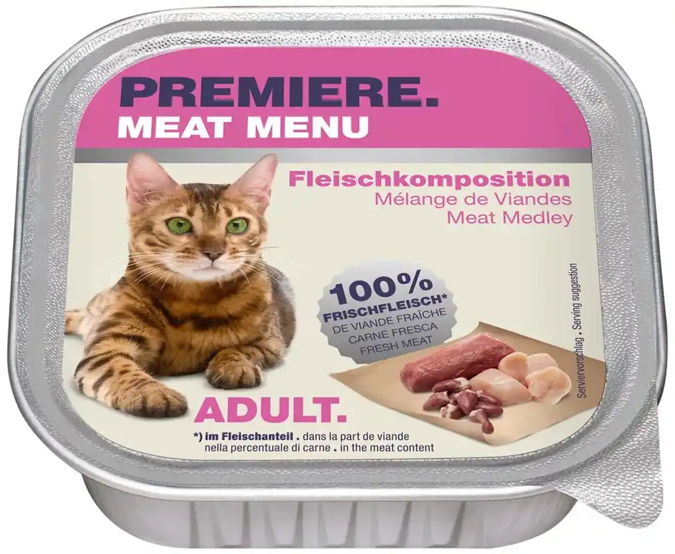 Akciós ár Premiere Meat Menu macska tálka adult húsos 16x100g
