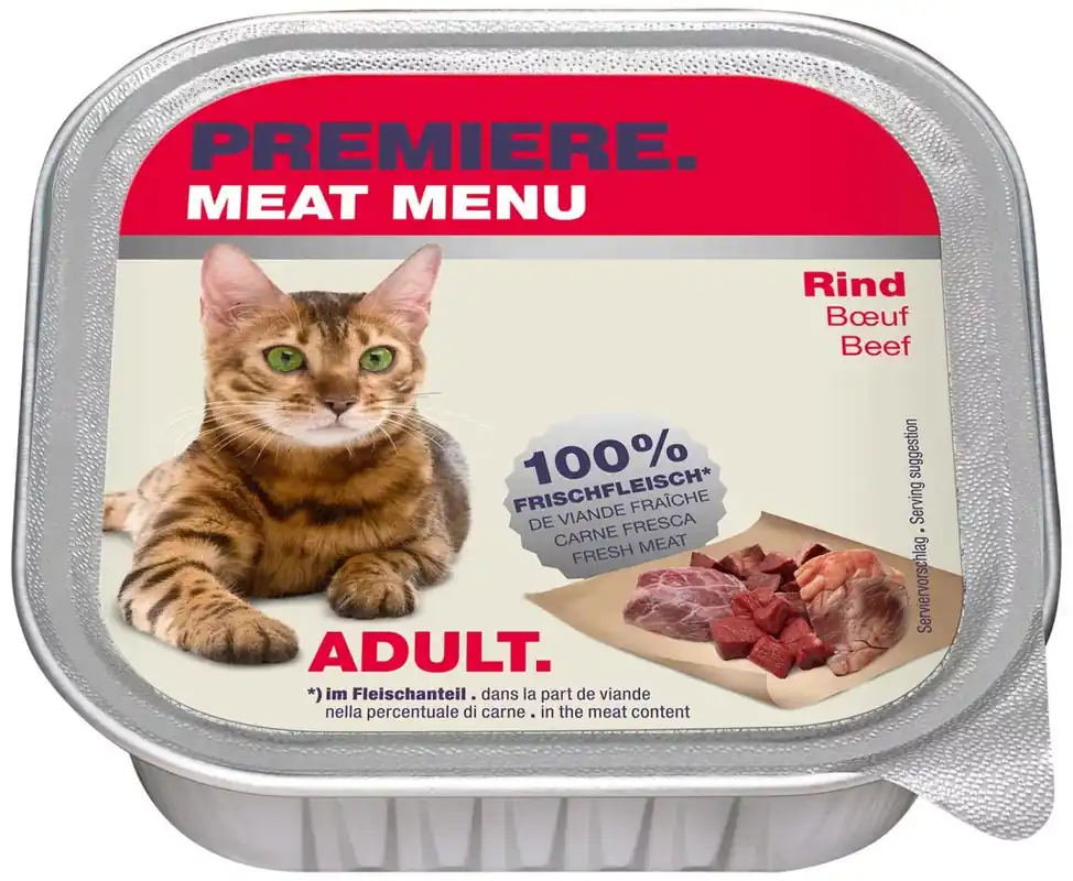 Premiere Meat Menu macska tálka adult marha 16x100g Prémium