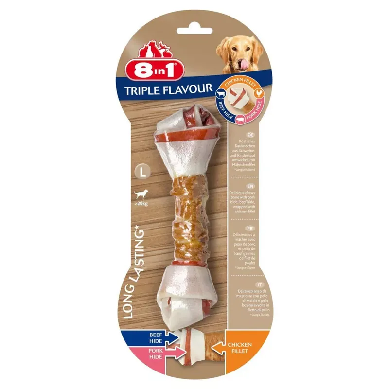 8in1 Triple Flavour kutya rágócsont L 85g 1db Szuper akció