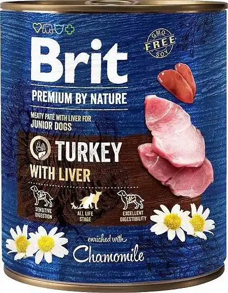 Exkluzív ajánlat Brit Premium by Nature kutya konzerv junior pulyka&máj 6x800g