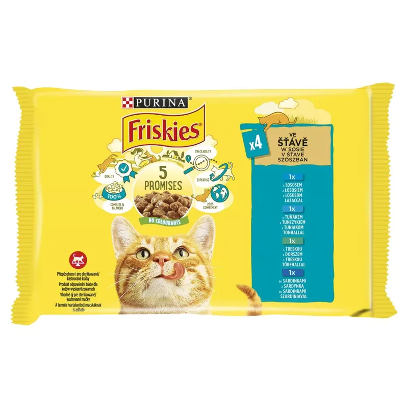 Friskies macska tasak MP lazac&tonhal&szardínia&tőkehal 4x85g Nézd meg most