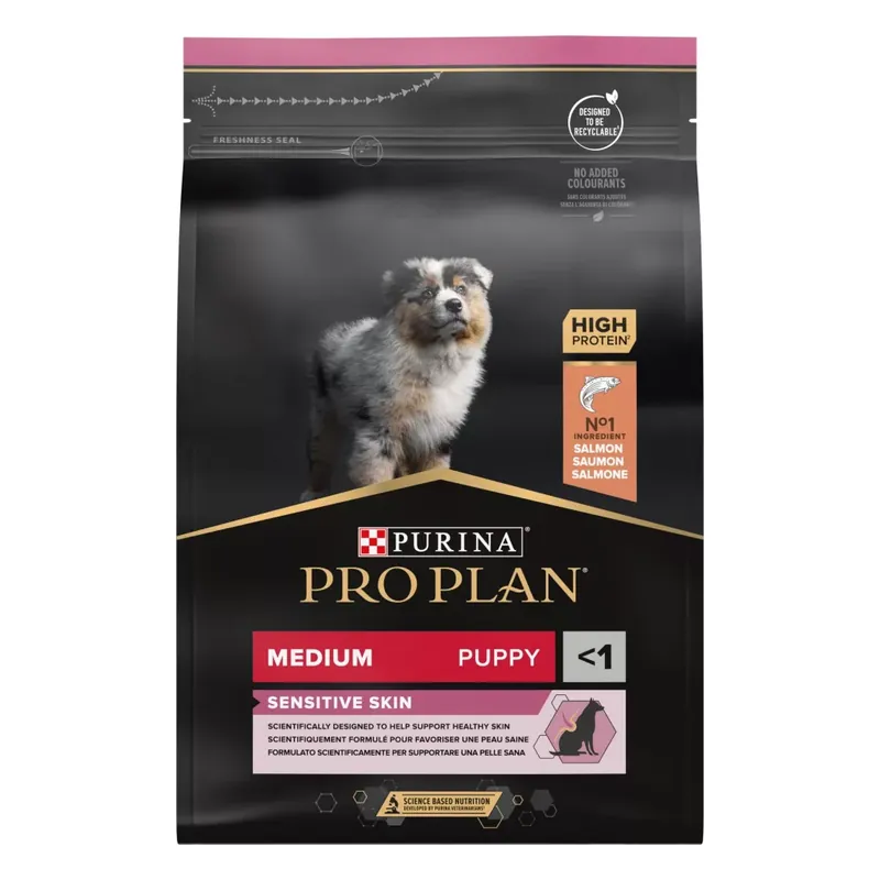 Pro Plan Medium Puppy Sensitive Skin lazacban gazdag száraz kutyaeledel 3kg Árcsökkenés