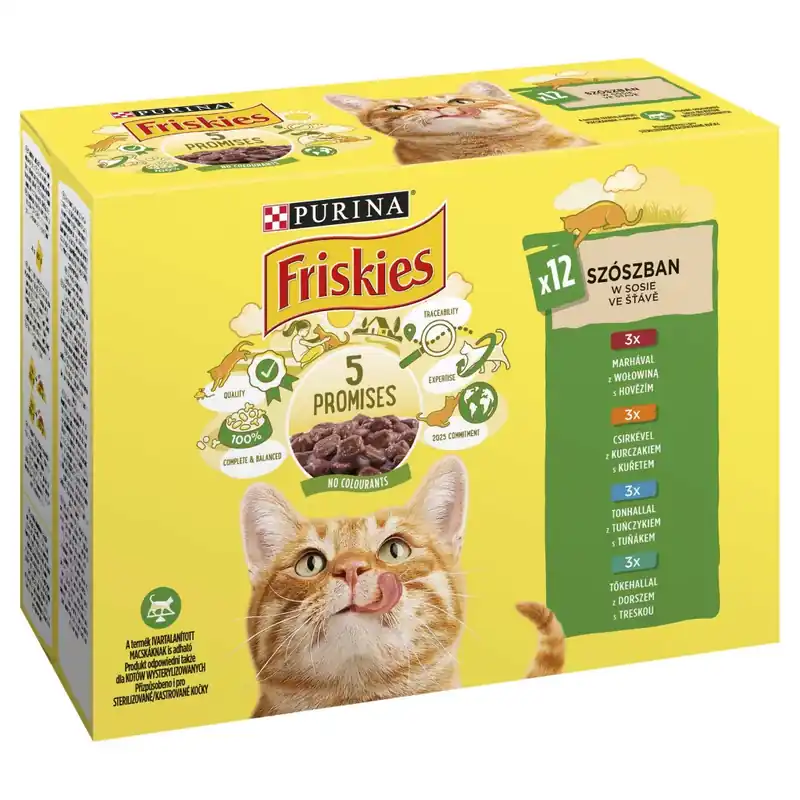 Friskies macska tasak MP marha&csirke&tonhal&tőkehal 12x85g Legjobb ár