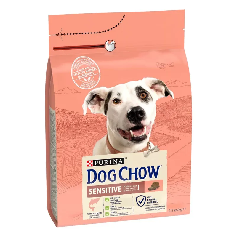 Dog Chow száraz kutyaeledel sensitive lazac 2,5kg Kiárusítás