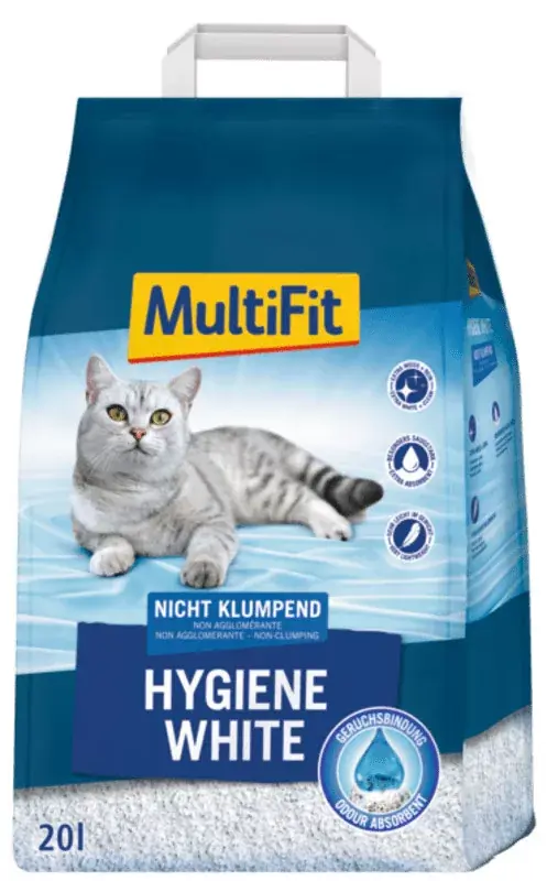 Ajánlat MultiFit Hygiene White nem csomósodó macskaalom 20l