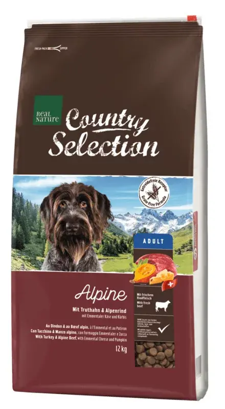 Real Nature Country Alpine száraz kutyaeledel adult pulyka&marha 12kg Biztonságos fizetés