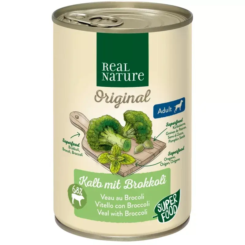 Bestseller Real Nature Original kutya konzerv adult borjú&brokkoli 6x400g
