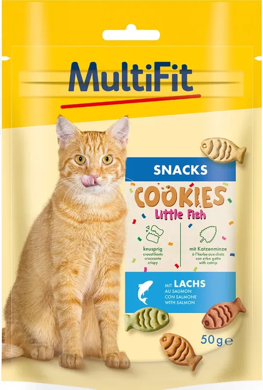 Végkiárusítás MultiFit Snack&Play macska jutalomfalat Cookies hal 50g
