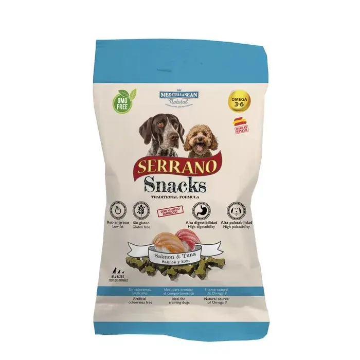 Exkluzív ajánlat Mediterranean Natural Serrano Snacks jutalomfalat lazac&tonhal 100g