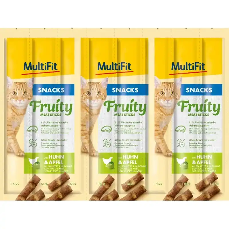 Szuper ajánlat MultiFit Fruit Meat Sticks macska jutalomfalat csirke&alma 7x8x5g