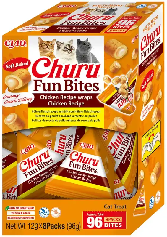 Akciós ár INABA Churu Fun Bites wrap macska jutalomfalat csirkés töltelékkel 8x12g