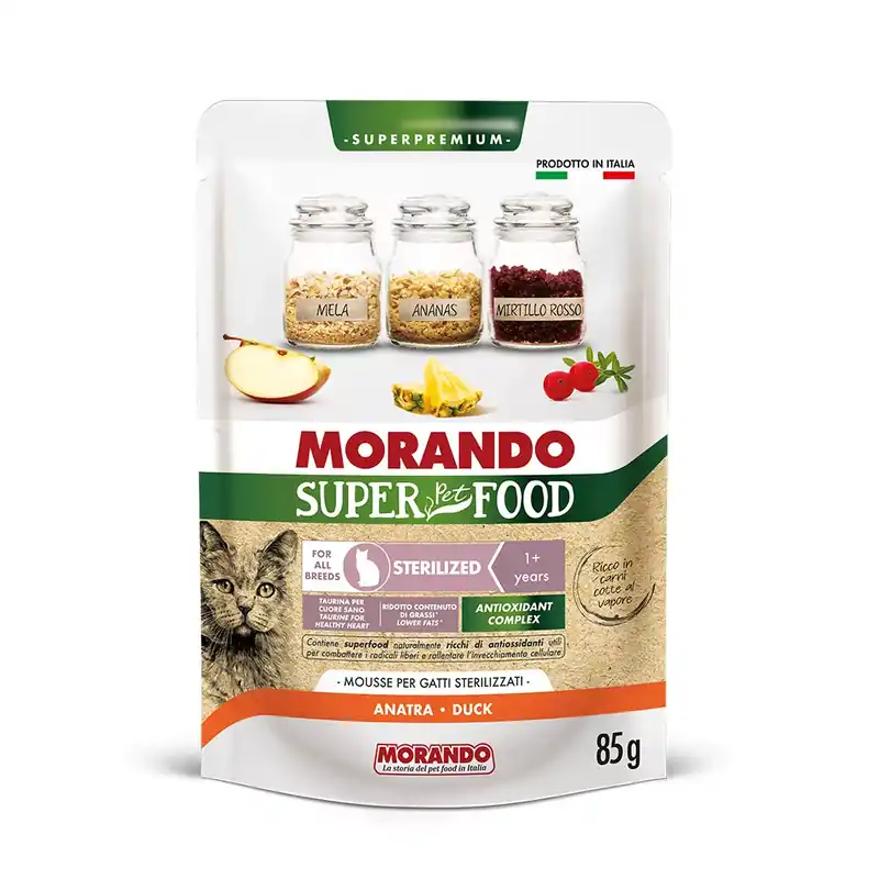 Morando Super Pet Food nedves macskaeledel tasak adult steril kacsa mousse 24x85g Alacsony ár
