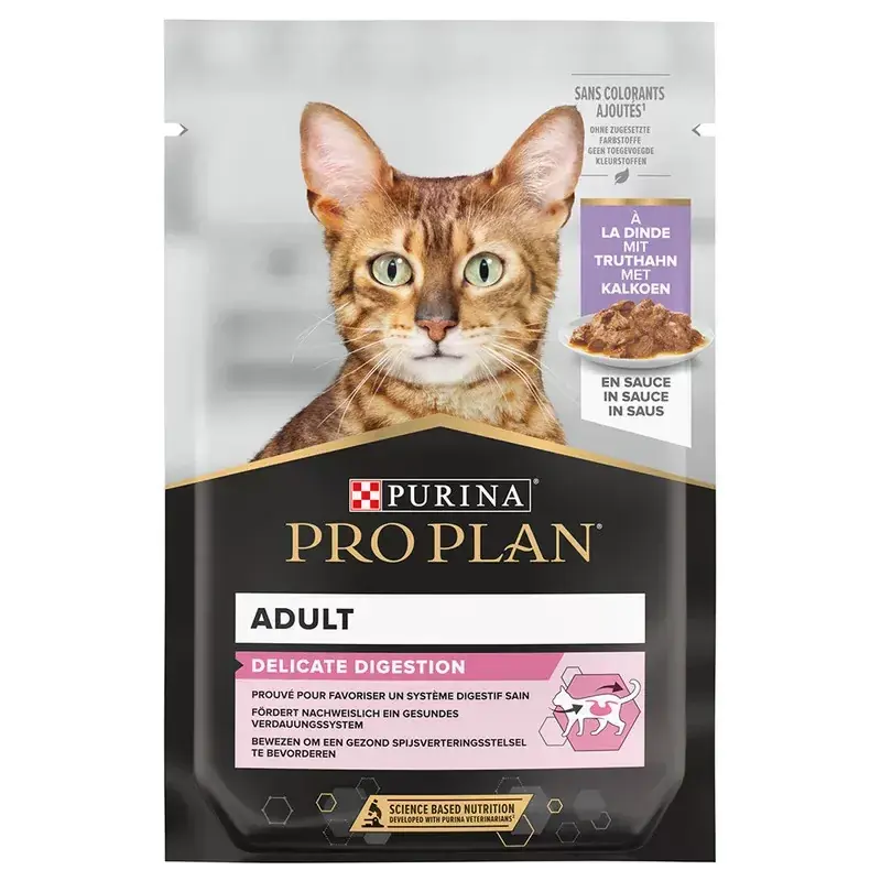 Gyors kiszállítás Pro Plan Delicate Digestion nedves macskaeledel tasak pulyka 26x85g