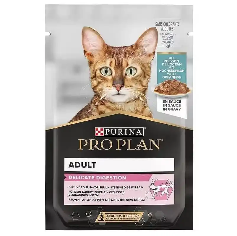Bestseller Pro Plan Delicate Digestion nedves macskaeledel tasak hal 26x85g